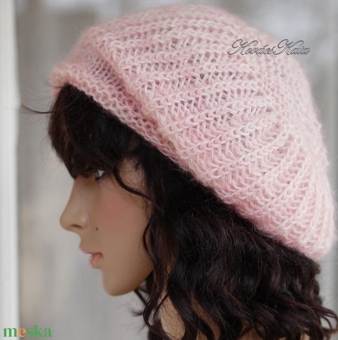 BORBÁLA / babyrose - kézzel kötött-festett barett sapka  - ruha & divat - sál, sapka, kendő - sapka - Meska.hu