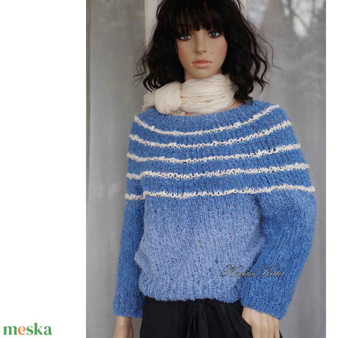 PANKA / buklé - kézzel kötött pulóver / ombre kék  - ruha & divat - női ruha - pulóver - Meska.hu