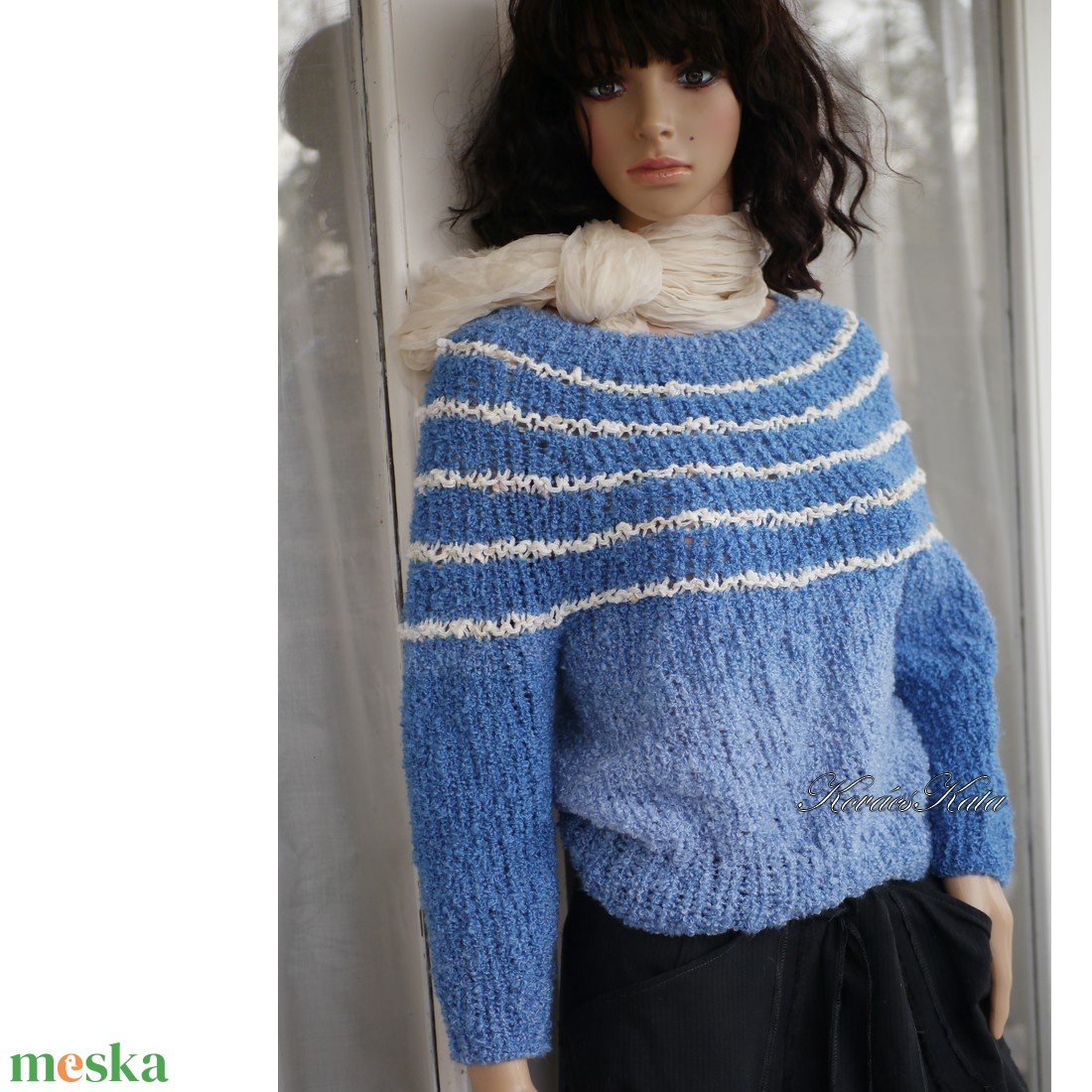 PANKA / buklé - kézzel kötött pulóver / ombre kék  - ruha & divat - női ruha - pulóver - Meska.hu