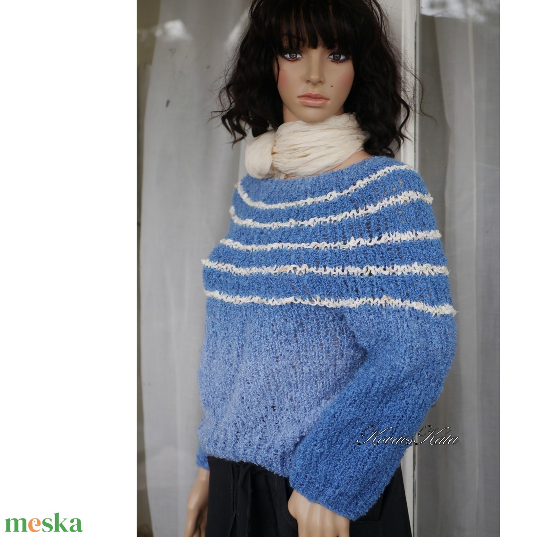 PANKA / buklé - kézzel kötött pulóver / ombre kék  - ruha & divat - női ruha - pulóver - Meska.hu