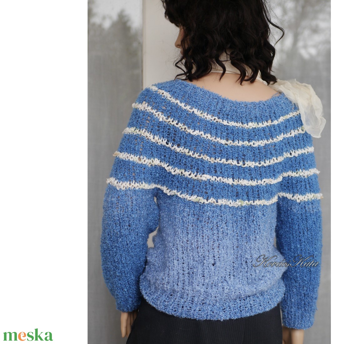 PANKA / buklé - kézzel kötött pulóver / ombre kék  - ruha & divat - női ruha - pulóver - Meska.hu