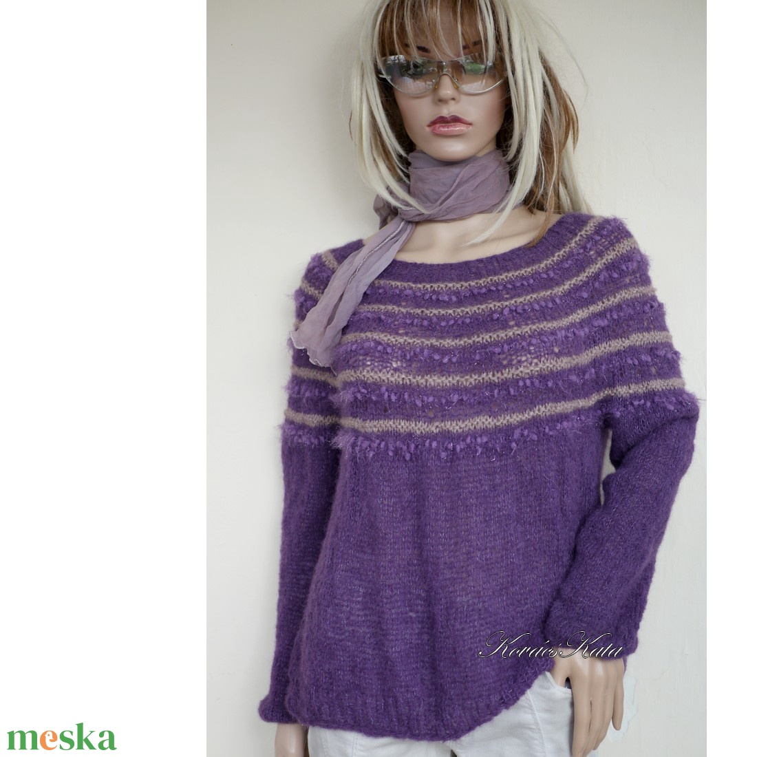 PANKA / alpaka silk - kézzel kötött finom pulóver / lila - ruha & divat - női ruha - pulóver - Meska.hu