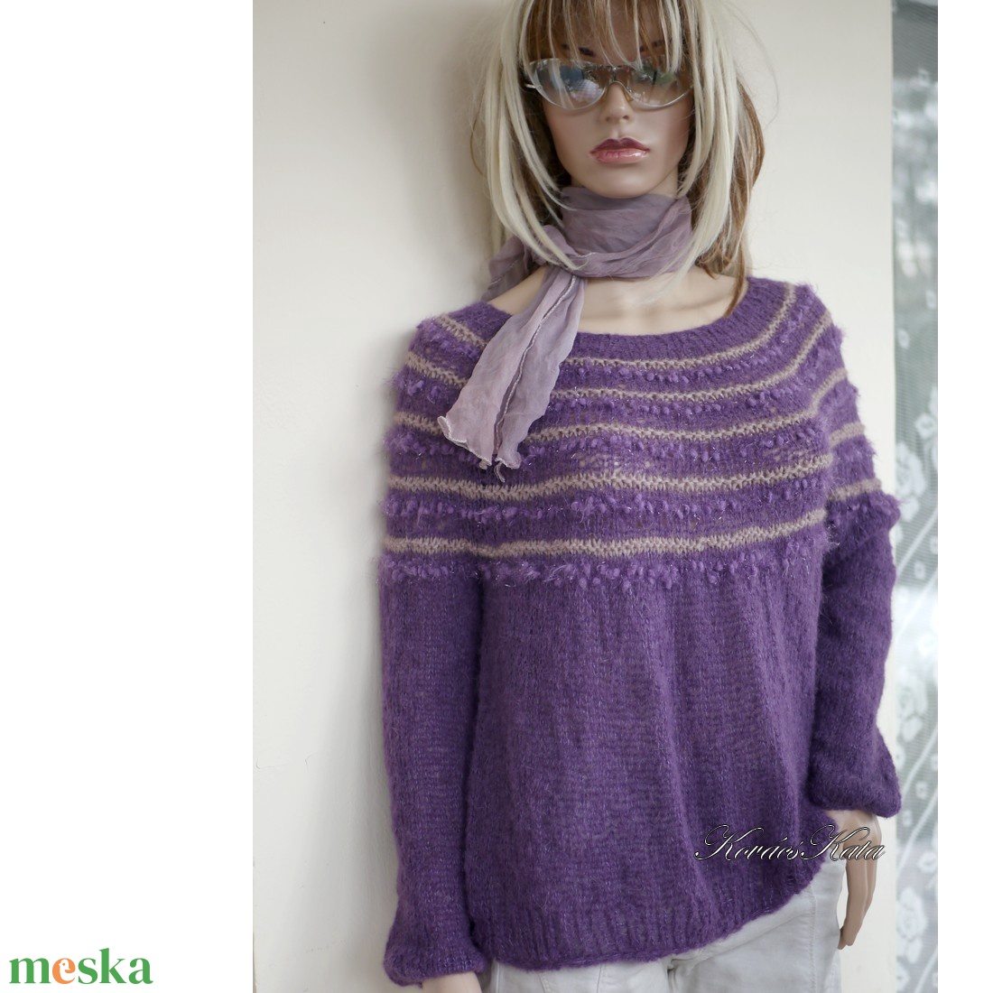 PANKA / alpaka silk - kézzel kötött finom pulóver / lila - ruha & divat - női ruha - pulóver - Meska.hu