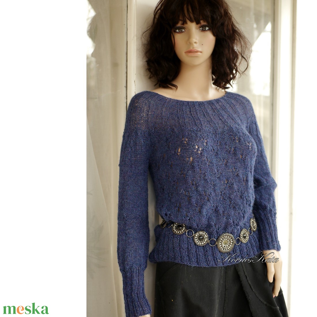 PATSY / alpaca - kézzel kötött exkluzív 100% alpaka design pulóver / kék - ruha & divat - női ruha - pulóver - Meska.hu