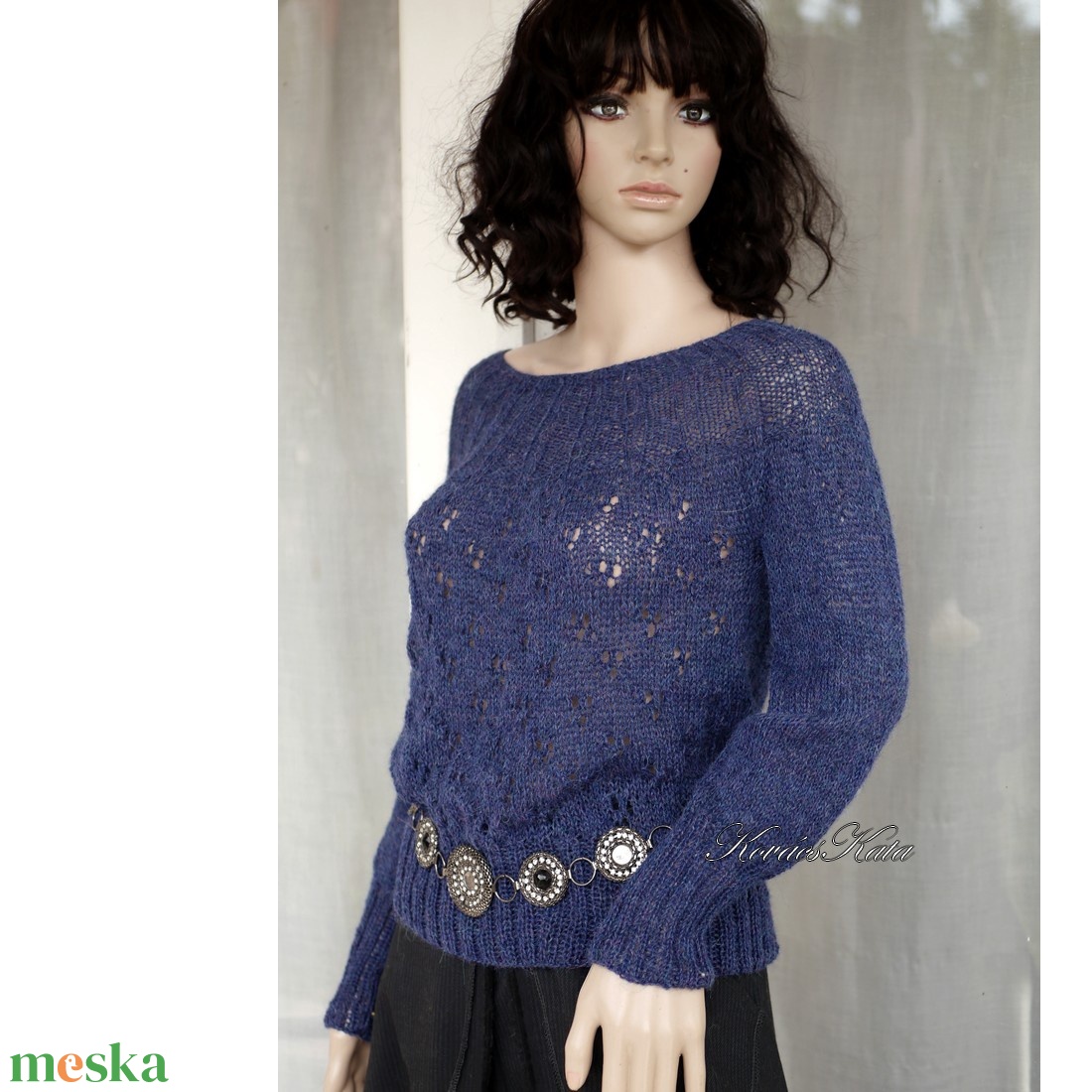 PATSY / alpaca - kézzel kötött exkluzív 100% alpaka design pulóver / kék - ruha & divat - női ruha - pulóver - Meska.hu