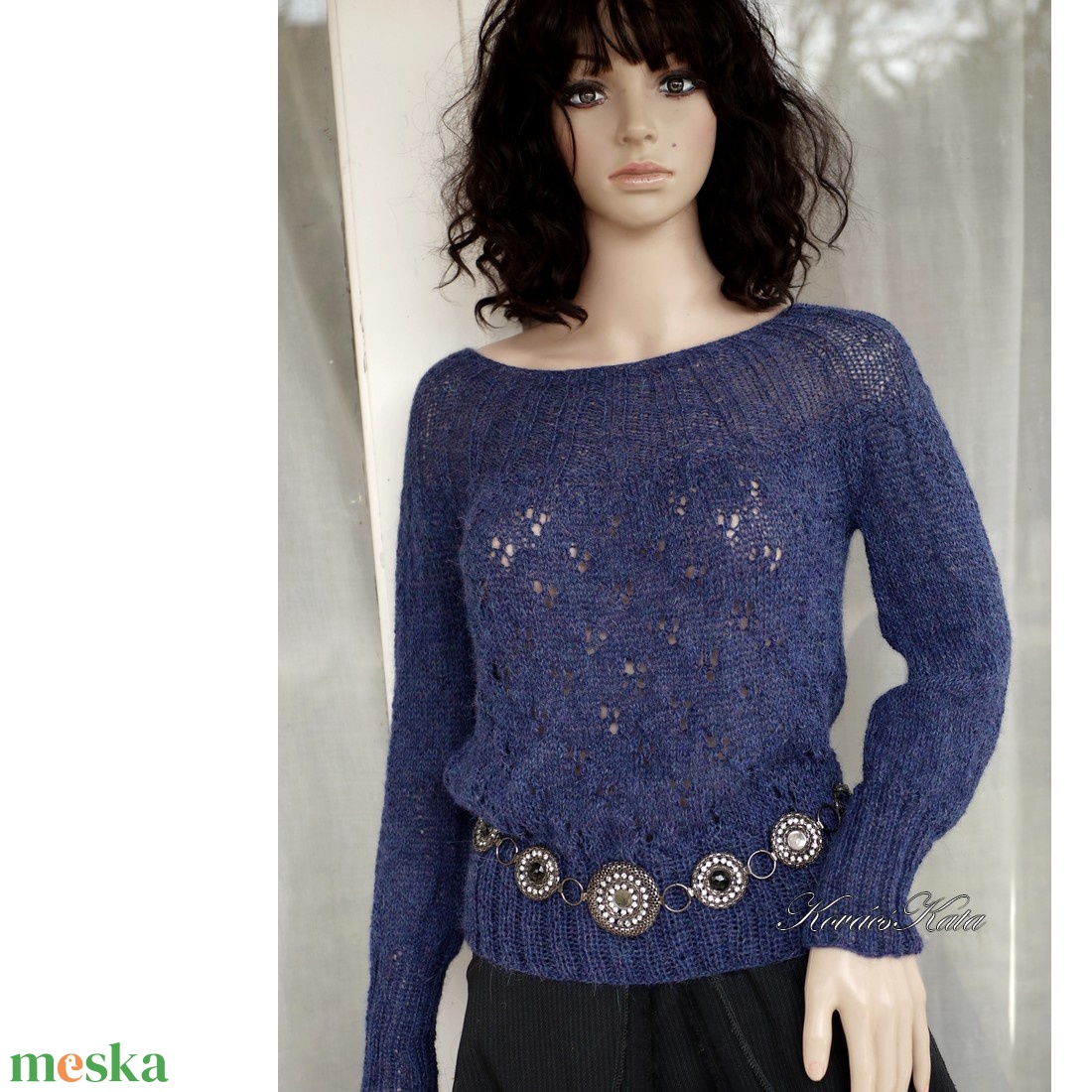 PATSY / alpaca - kézzel kötött exkluzív 100% alpaka design pulóver / kék - ruha & divat - női ruha - pulóver - Meska.hu