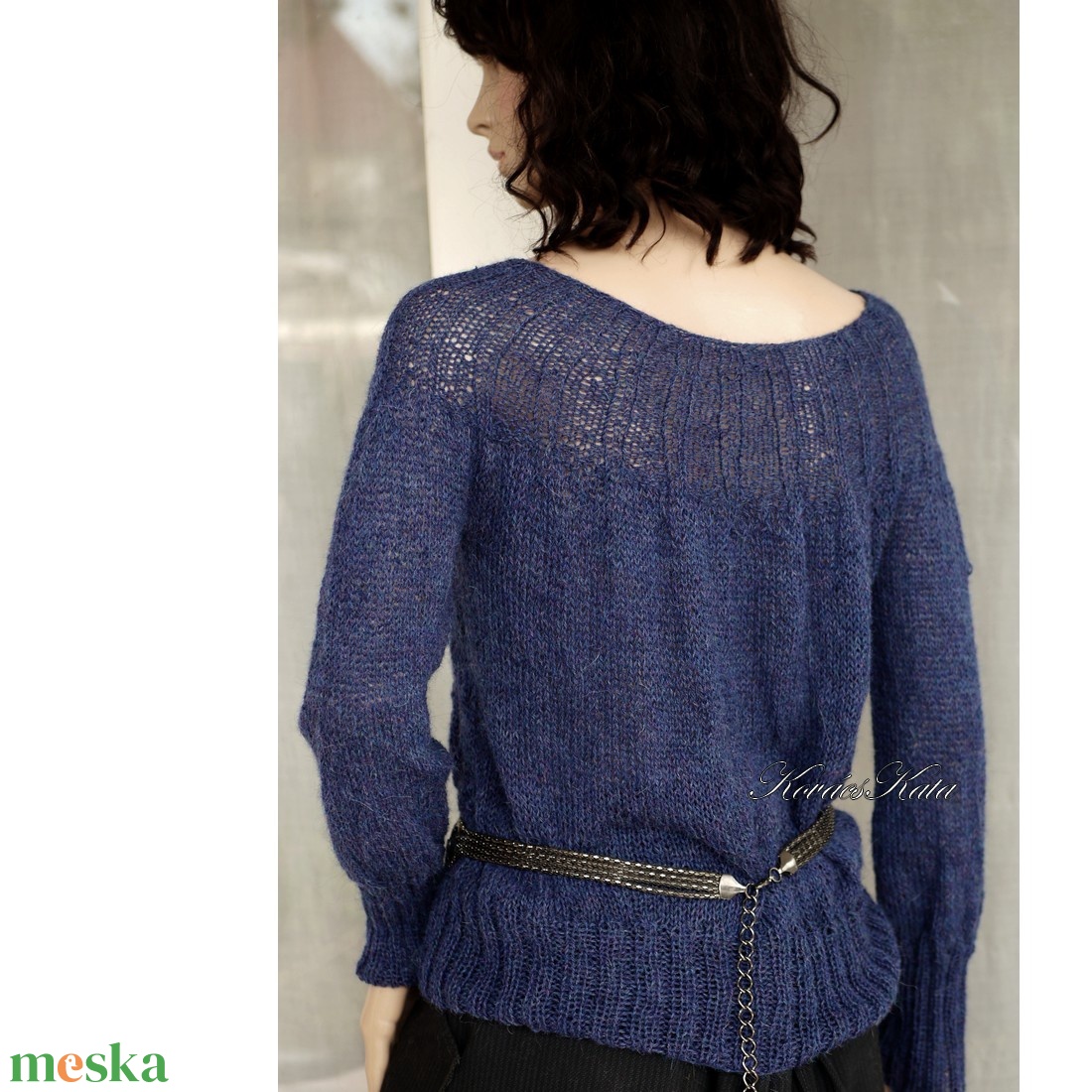 PATSY / alpaca - kézzel kötött exkluzív 100% alpaka design pulóver / kék - ruha & divat - női ruha - pulóver - Meska.hu