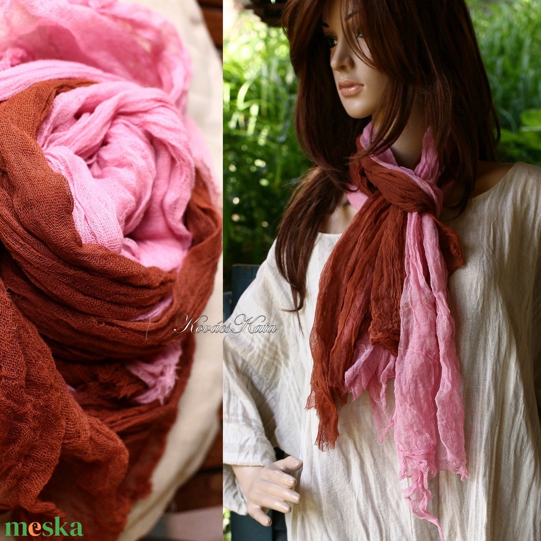 TWEENS / ciklámen-rozsda - batikolt géz sál kettős - ruha & divat - sál, sapka, kendő - sál - Meska.hu