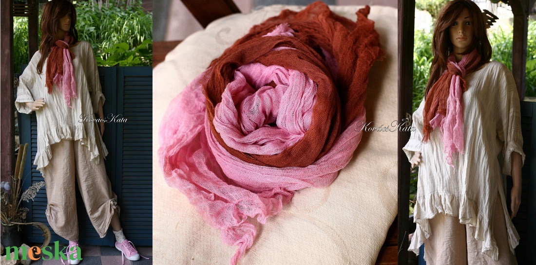 TWEENS / ciklámen-rozsda - batikolt géz sál kettős - ruha & divat - sál, sapka, kendő - sál - Meska.hu