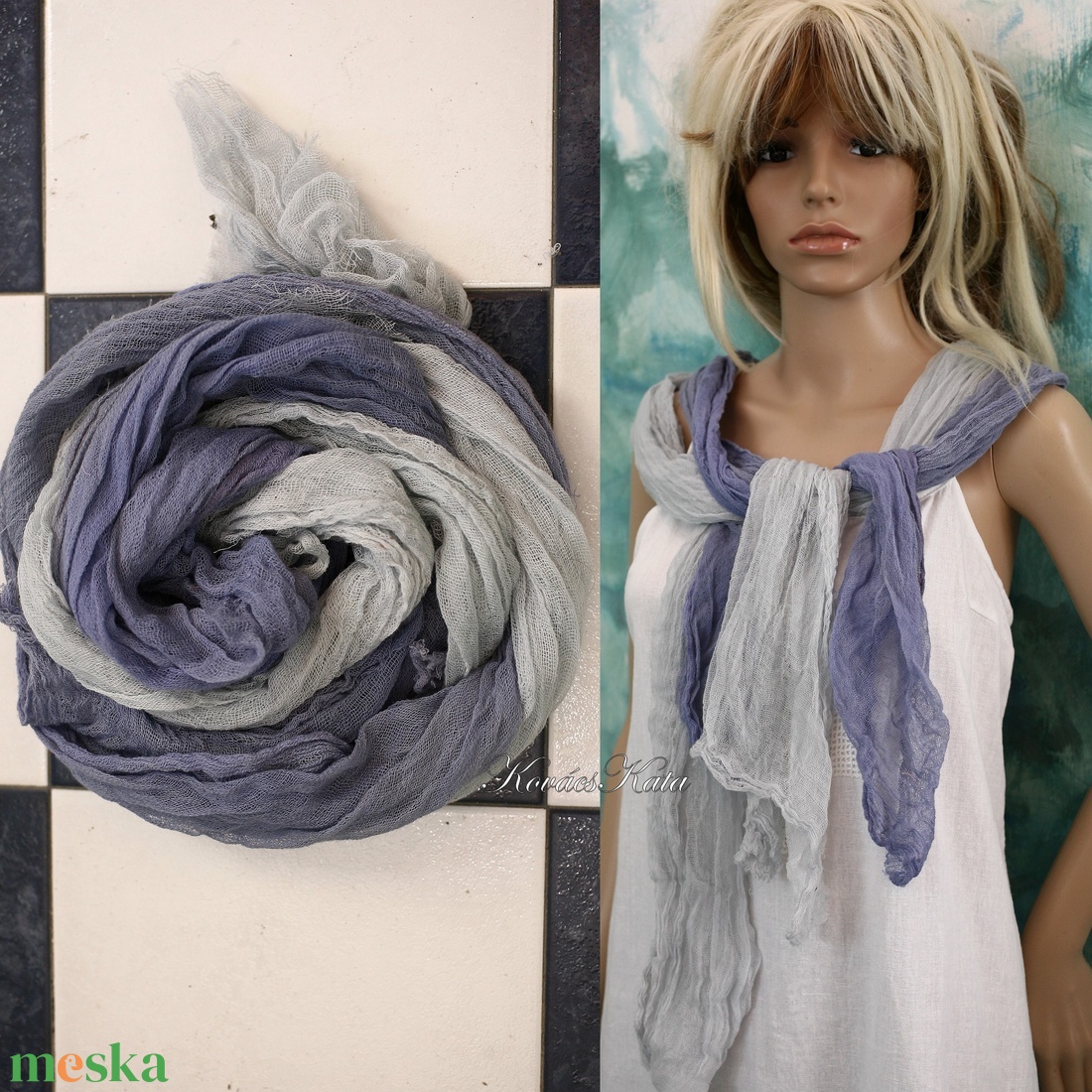 TWEENS / füstös - batikolt géz sál kettős - ruha & divat - sál, sapka, kendő - sál - Meska.hu