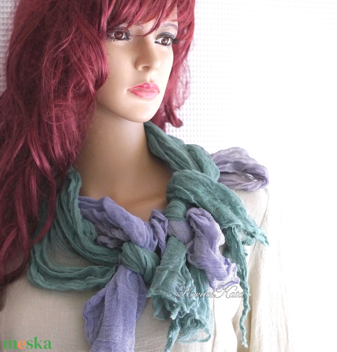 TWEENS / zöld-slate - batikolt géz sál kettős - ruha & divat - sál, sapka, kendő - sál - Meska.hu