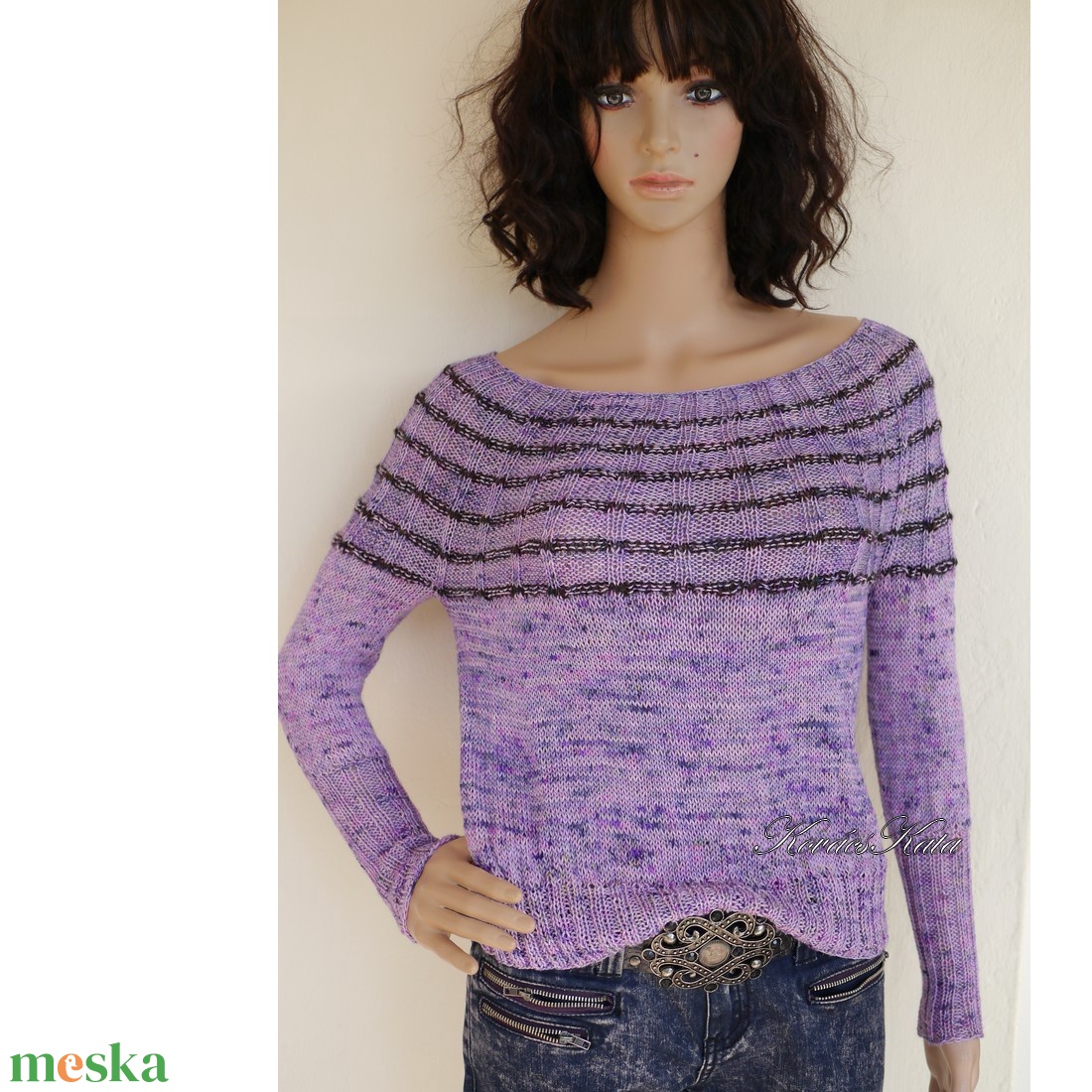 SILKY - kézzel festett- kötött exkluzív artsy design pulóver / lila - ruha & divat - női ruha - pulóver - Meska.hu
