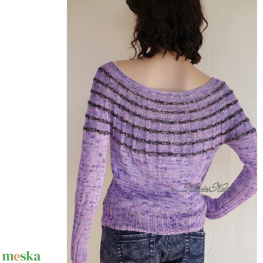 SILKY - kézzel festett- kötött exkluzív artsy design pulóver / lila - ruha & divat - női ruha - pulóver - Meska.hu