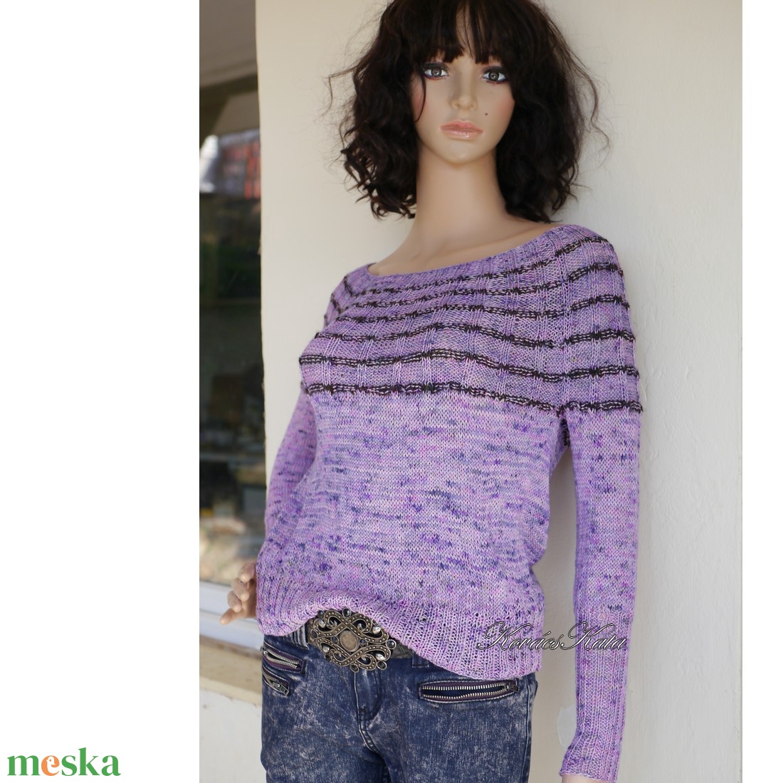 SILKY - kézzel festett- kötött exkluzív artsy design pulóver / lila - ruha & divat - női ruha - pulóver - Meska.hu