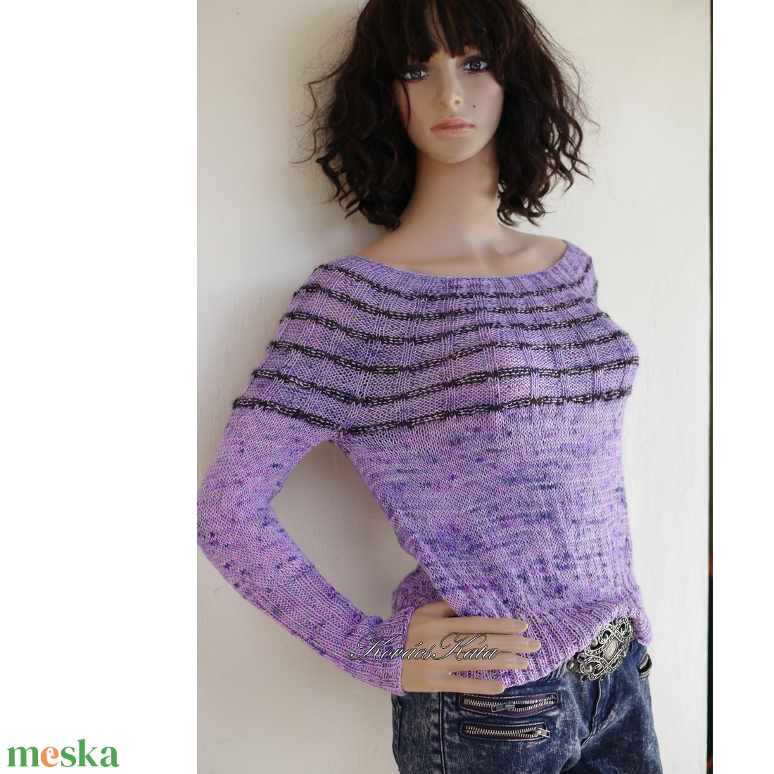 SILKY - kézzel festett- kötött exkluzív artsy design pulóver / lila - ruha & divat - női ruha - pulóver - Meska.hu