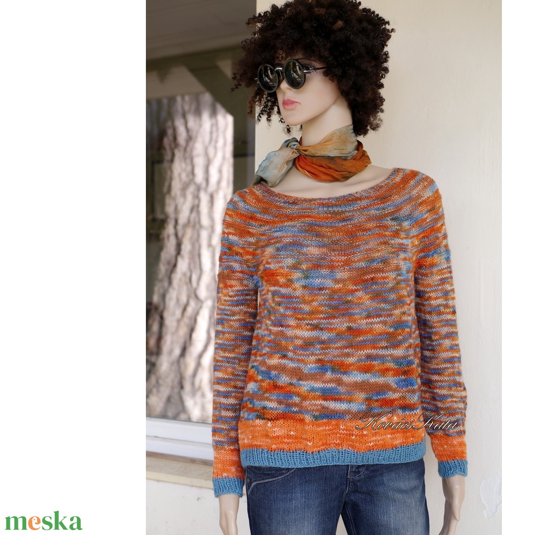 CRAZY REGINA / narancs-mix - egyedi festésű kézzel kötött finomgyapjú pulóver  - ruha & divat - női ruha - pulóver - Meska.hu
