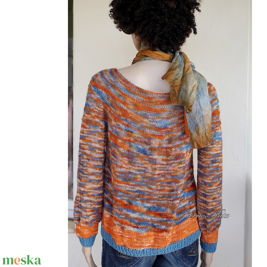 CRAZY REGINA / narancs-mix - egyedi festésű kézzel kötött finomgyapjú pulóver  - ruha & divat - női ruha - pulóver - Meska.hu