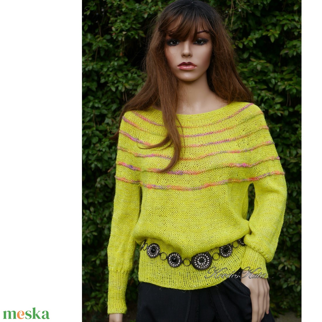 LIME DREAM / deluxe selyem-len - exkluzív kézzel kötött-festett design pulóver  - ruha & divat - női ruha - pulóver - Meska.hu