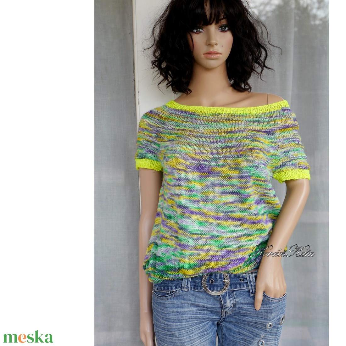 KLEO - egyedi festésű kézzel kötött finomgyapjú pulóver / tavasz - ruha & divat - női ruha - pulóver - Meska.hu
