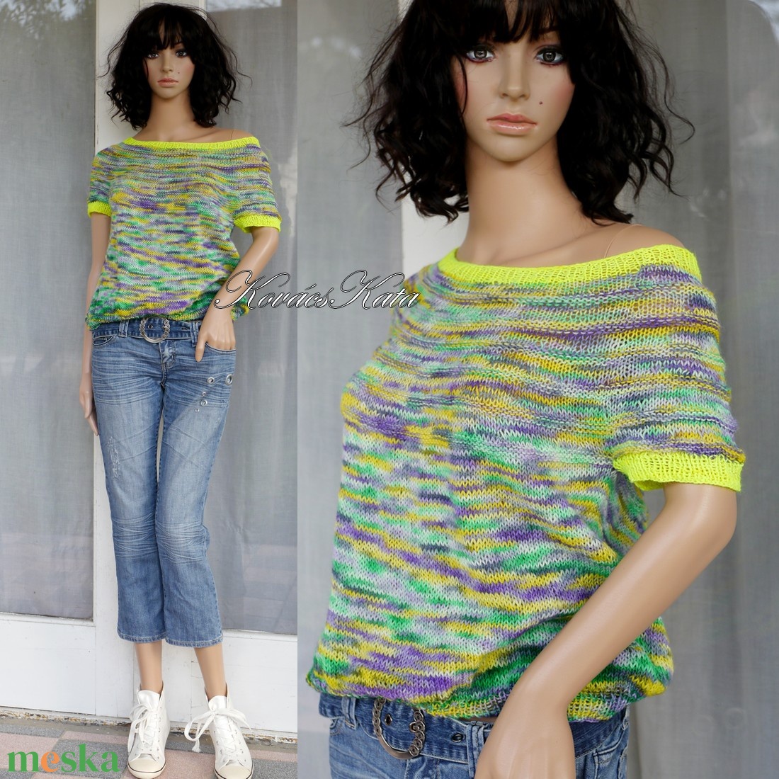 KLEO - egyedi festésű kézzel kötött finomgyapjú pulóver / tavasz - ruha & divat - női ruha - pulóver - Meska.hu