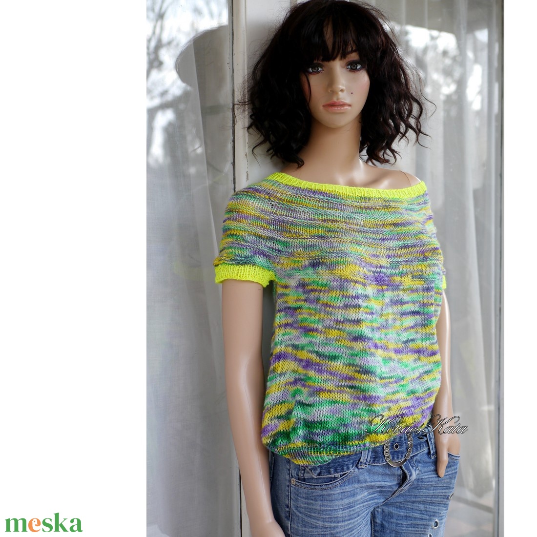 KLEO - egyedi festésű kézzel kötött finomgyapjú pulóver / tavasz - ruha & divat - női ruha - pulóver - Meska.hu