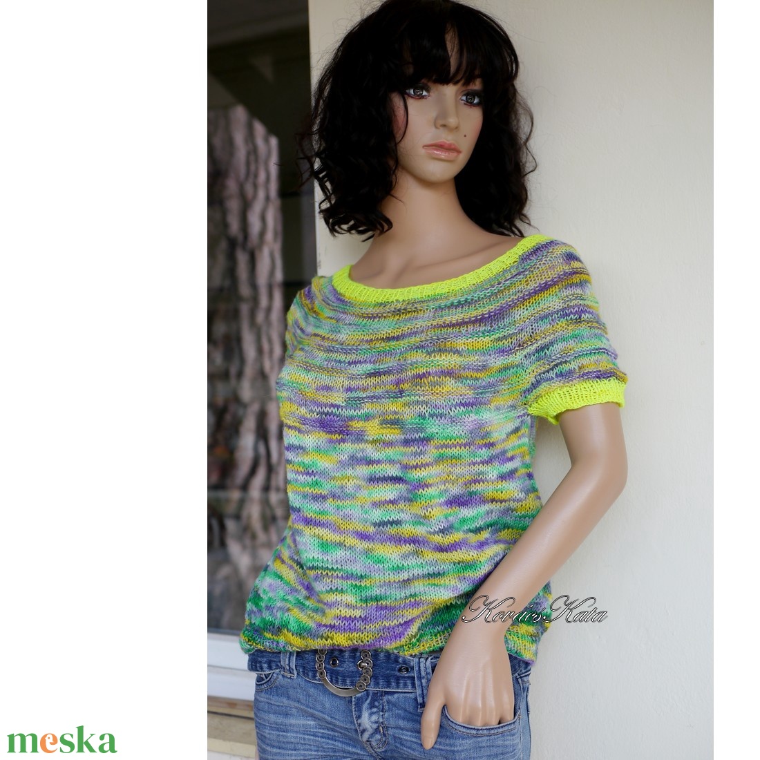 KLEO - egyedi festésű kézzel kötött finomgyapjú pulóver / tavasz - ruha & divat - női ruha - pulóver - Meska.hu