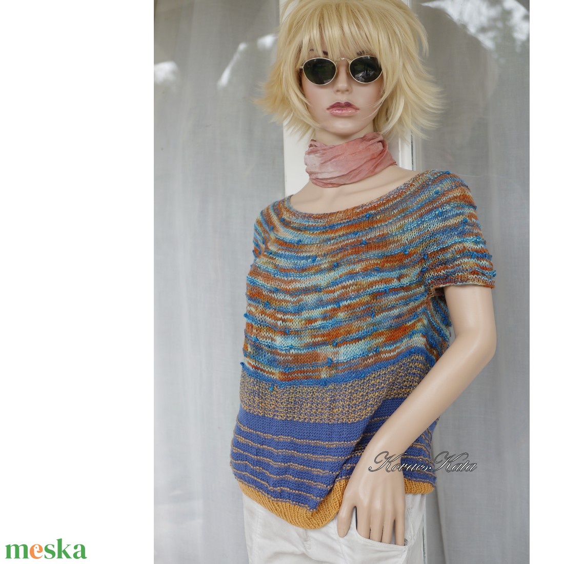 KLEO - egyedi festésű kézzel kötött finomgyapjú pulóver / country - ruha & divat - női ruha - pulóver - Meska.hu