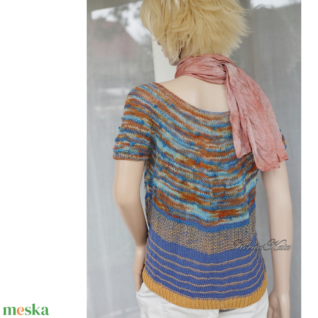 KLEO - egyedi festésű kézzel kötött finomgyapjú pulóver / country - ruha & divat - női ruha - pulóver - Meska.hu