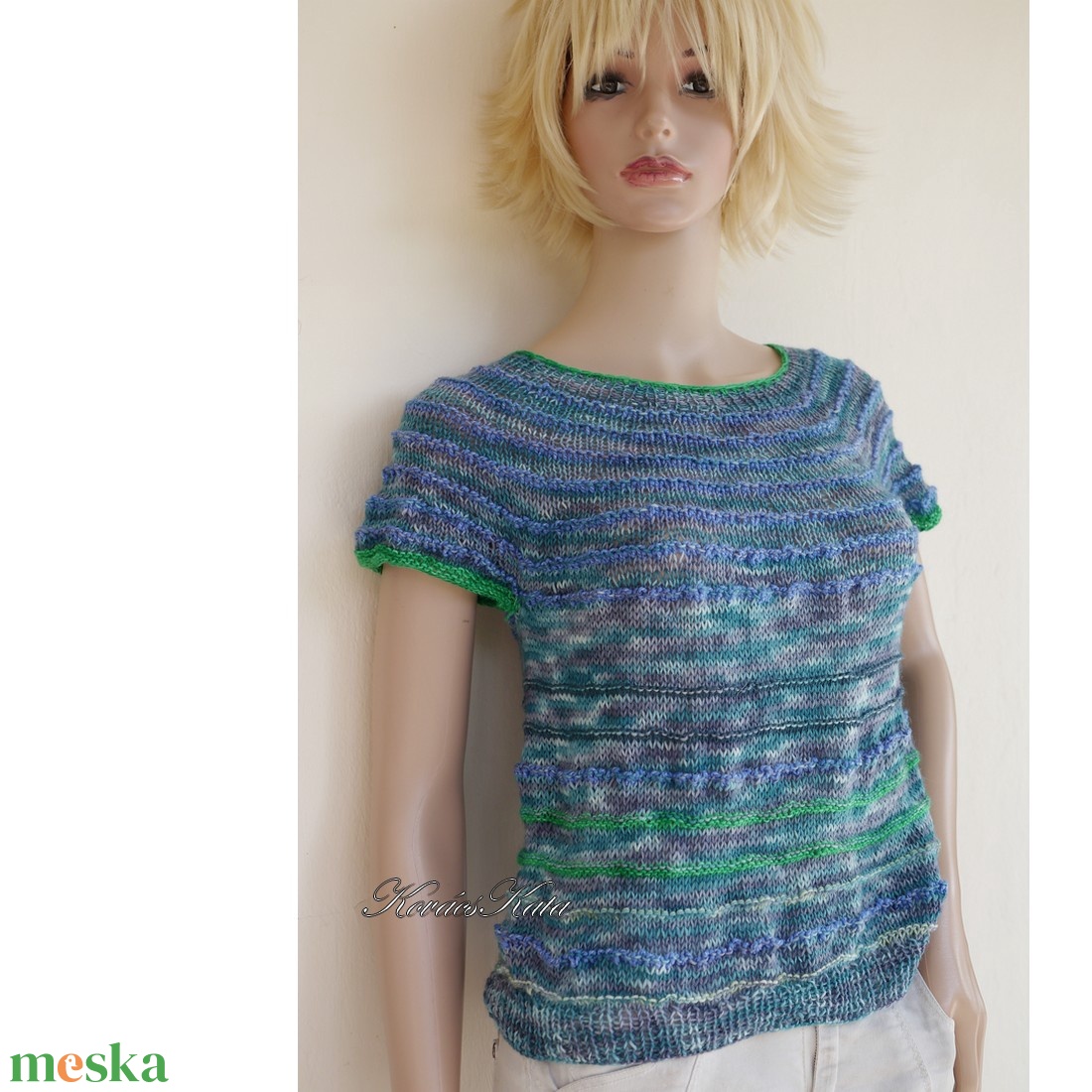 KLEO / Regina - egyedi festésű kézzel kötött finomgyapjú pulóver / vihar - ruha & divat - női ruha - pulóver - Meska.hu