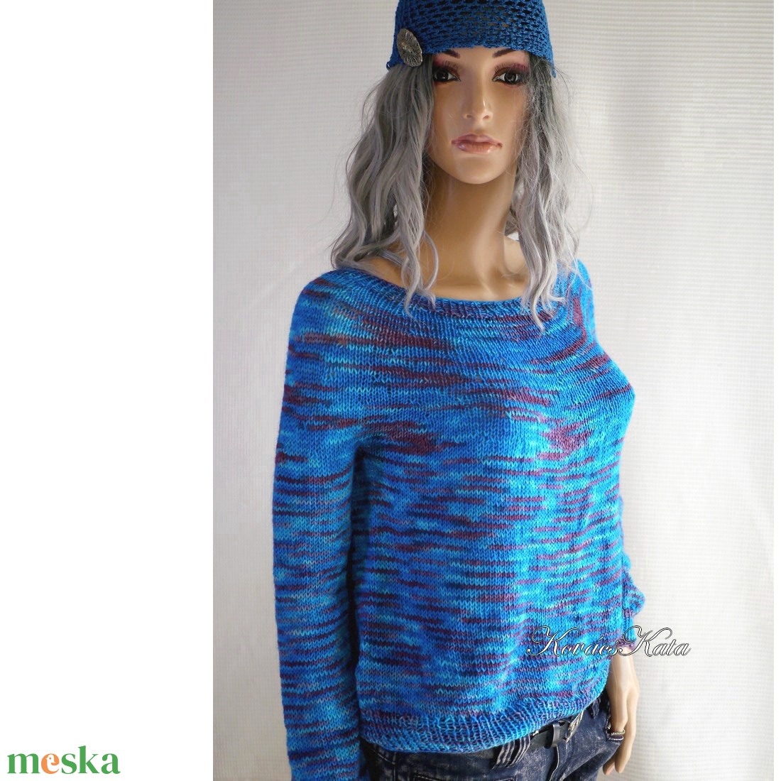 CRAZY REGINA / karibi - exkluzív egyedi festésű kézzel kötött finomgyapjú pulóver  - ruha & divat - női ruha - pulóver - Meska.hu
