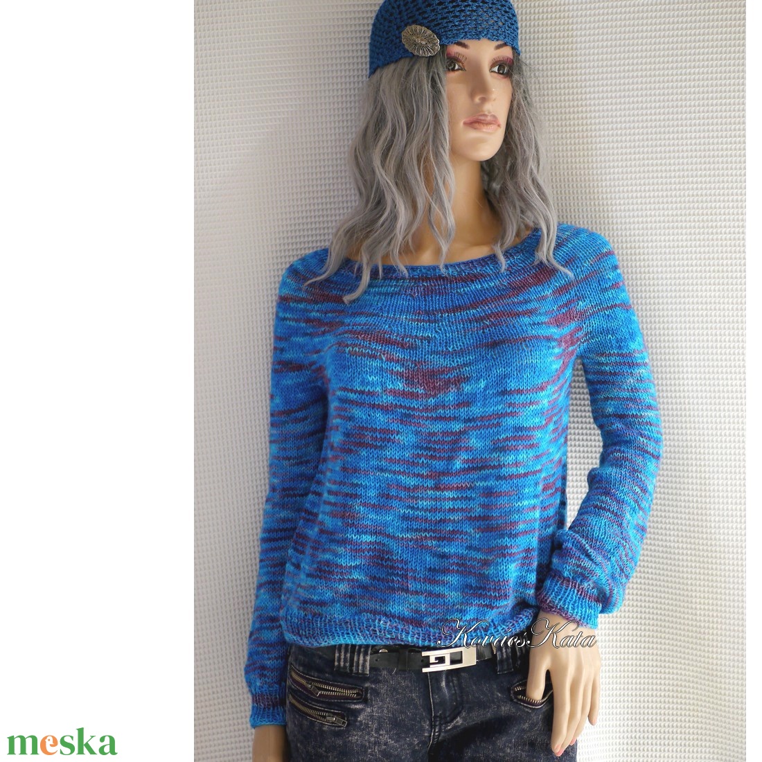 CRAZY REGINA / karibi - exkluzív egyedi festésű kézzel kötött finomgyapjú pulóver  - ruha & divat - női ruha - pulóver - Meska.hu