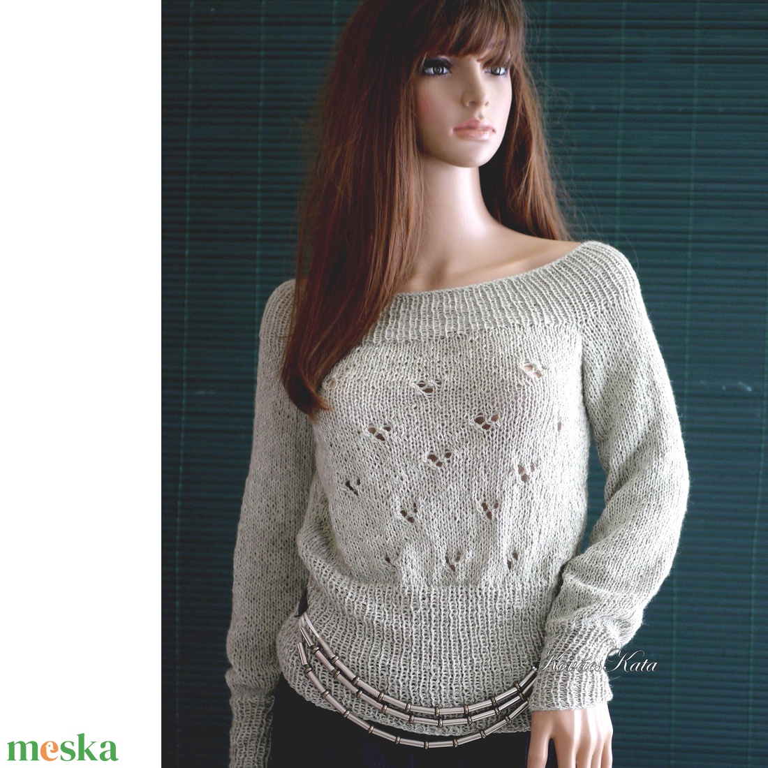 PATSY / BabyAlpaca Silk - kézzel kötött exkluzív design pulóver / pisztácia  - ruha & divat - női ruha - pulóver - Meska.hu