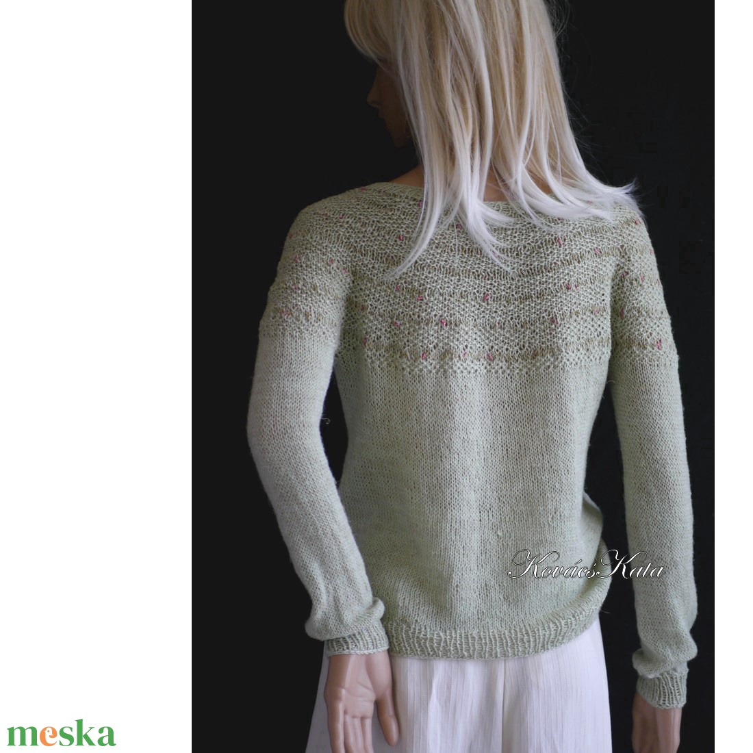 LAZY LINEN / menta - exkluzív gyapjú-len kézzel kötött  pulóver  - ruha & divat - női ruha - pulóver - Meska.hu