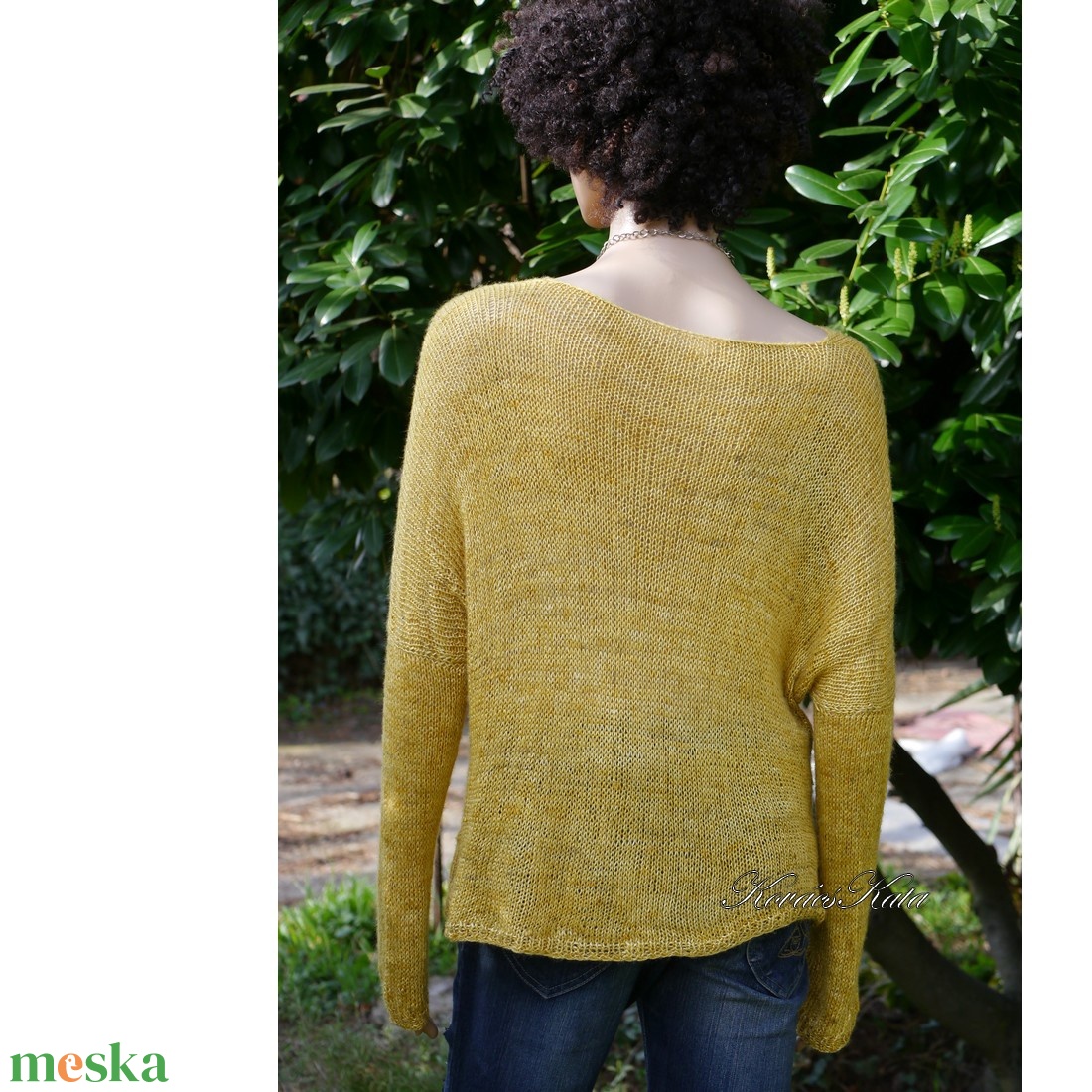 TUSSAH / mustár - exkluzív egyedi festésű kézzel kötött 100% vadselyem flowing pulóver  - ruha & divat - női ruha - pulóver - Meska.hu