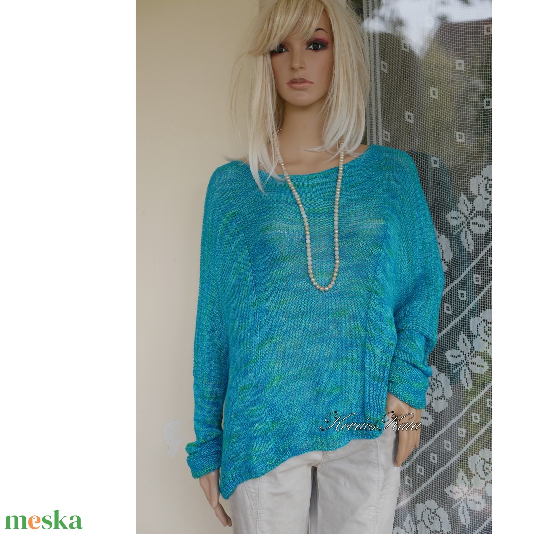 TUSSAH / karibi - exkluzív egyedi festésű kézzel kötött 100% vadselyem flowing pulóver  - ruha & divat - női ruha - pulóver - Meska.hu
