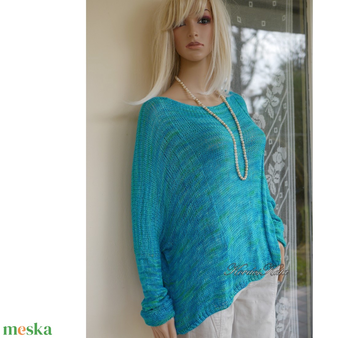 TUSSAH / karibi - exkluzív egyedi festésű kézzel kötött 100% vadselyem flowing pulóver  - ruha & divat - női ruha - pulóver - Meska.hu