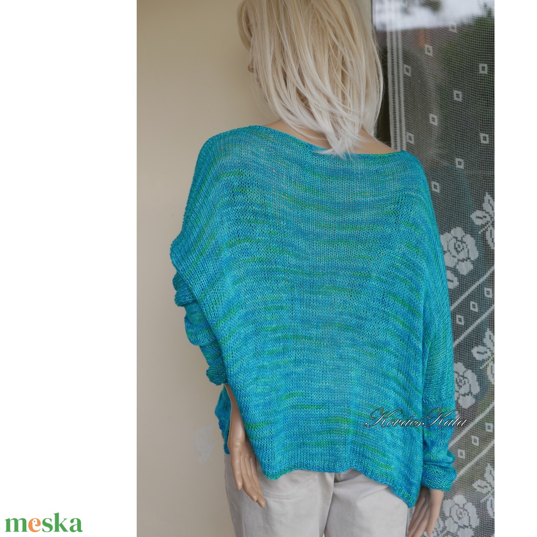 TUSSAH / karibi - exkluzív egyedi festésű kézzel kötött 100% vadselyem flowing pulóver  - ruha & divat - női ruha - pulóver - Meska.hu