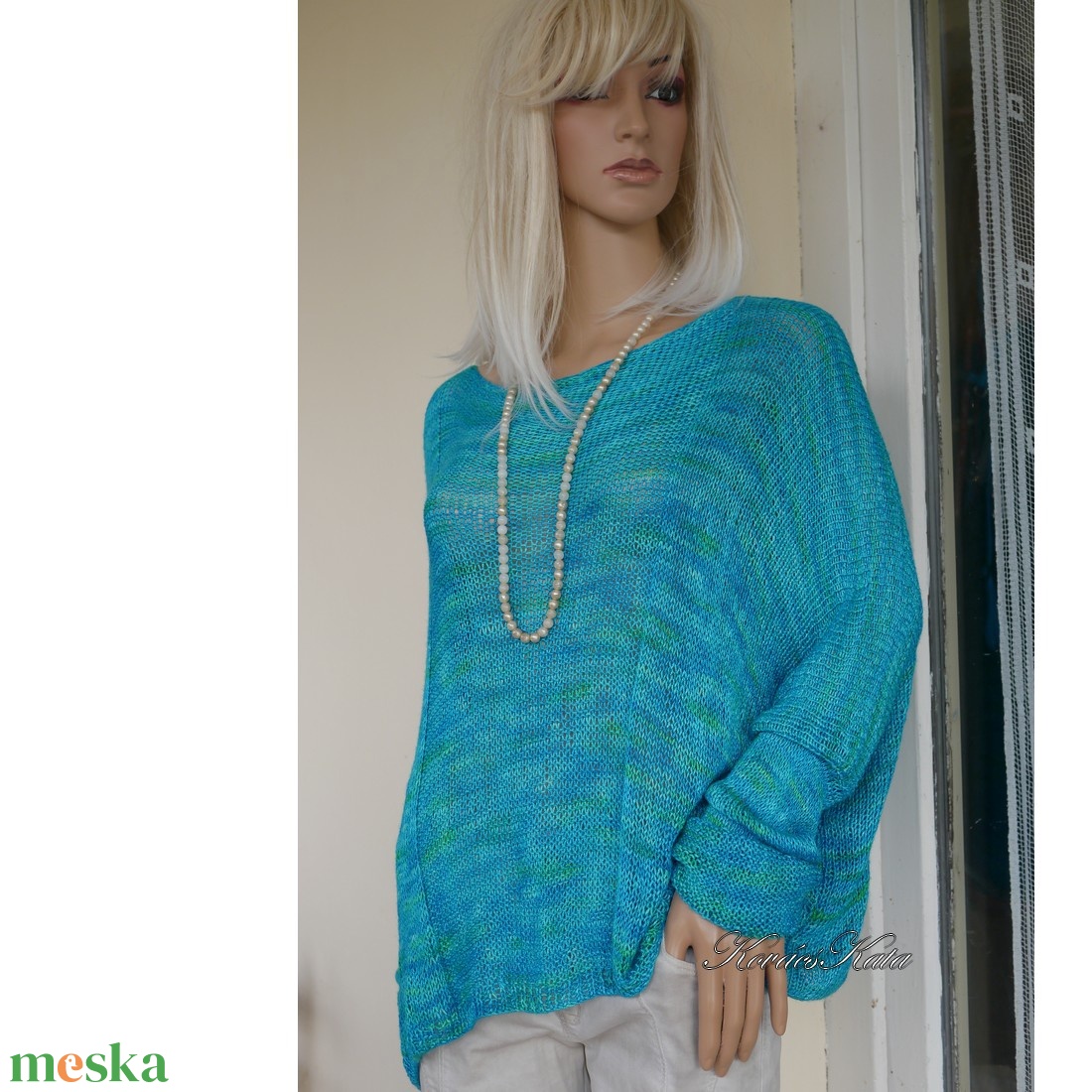 TUSSAH / karibi - exkluzív egyedi festésű kézzel kötött 100% vadselyem flowing pulóver  - ruha & divat - női ruha - pulóver - Meska.hu