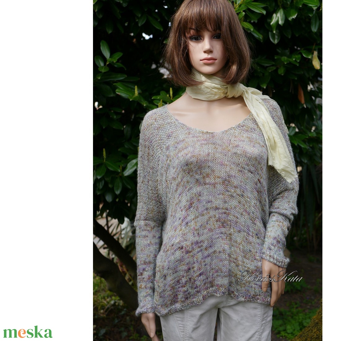 TUSSAH / zsályavirágzás - exkluzív egyedi festésű kézzel kötött 100% vadselyem flowing pulóver  - ruha & divat - női ruha - pulóver - Meska.hu