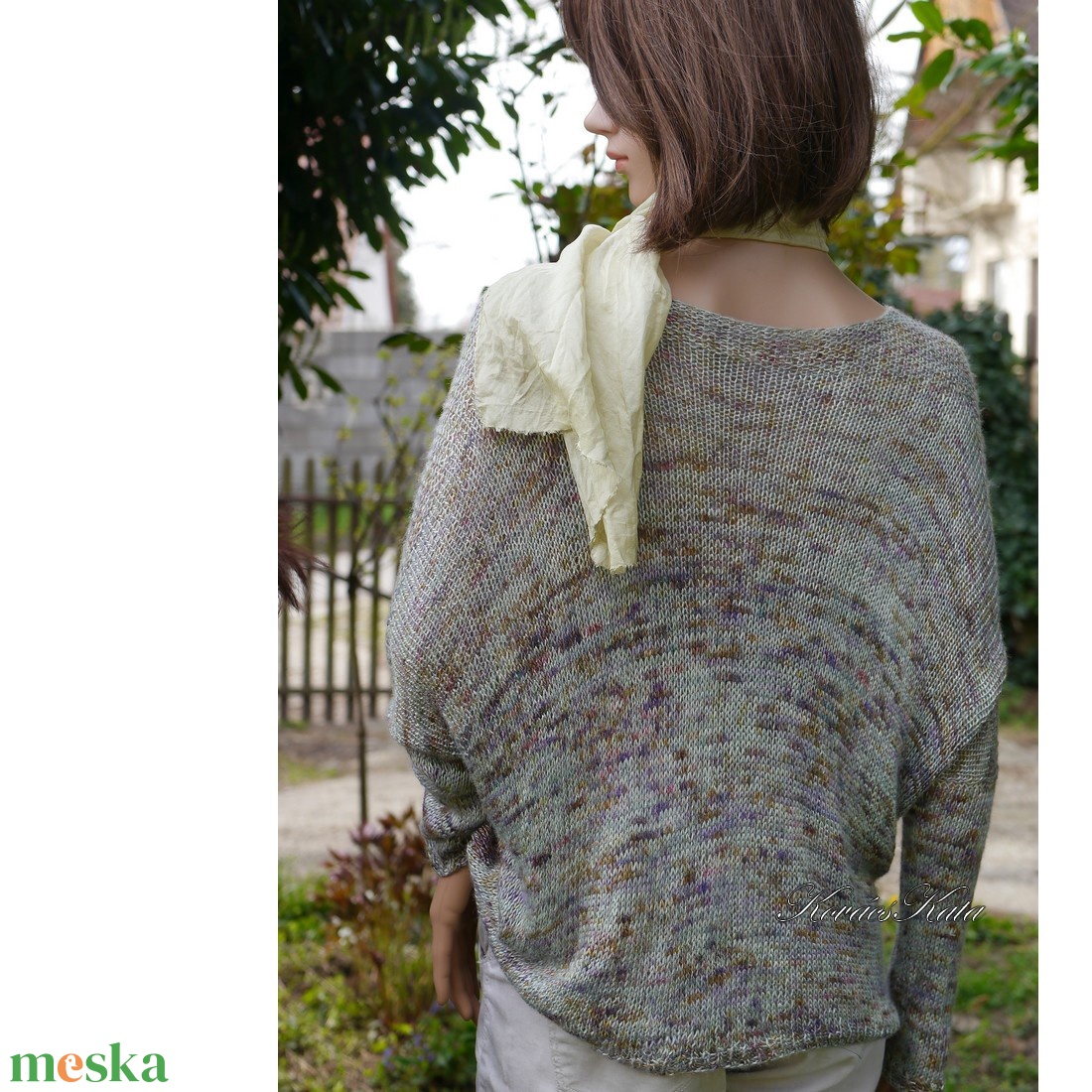 TUSSAH / zsályavirágzás - exkluzív egyedi festésű kézzel kötött 100% vadselyem flowing pulóver  - ruha & divat - női ruha - pulóver - Meska.hu