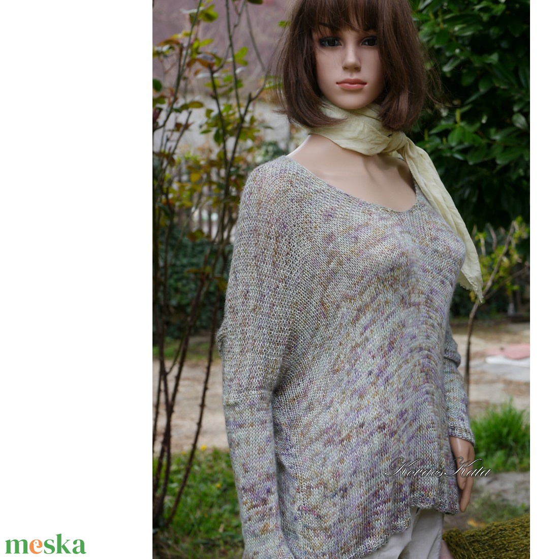 TUSSAH / zsályavirágzás - exkluzív egyedi festésű kézzel kötött 100% vadselyem flowing pulóver  - ruha & divat - női ruha - pulóver - Meska.hu