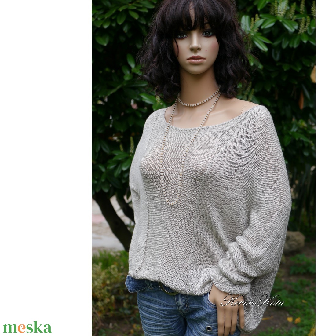 OPALMOON / luxy jak - exkluzív  kézzel kötött finom selyem pulóver / ezüstszürke - ruha & divat - női ruha - pulóver - Meska.hu