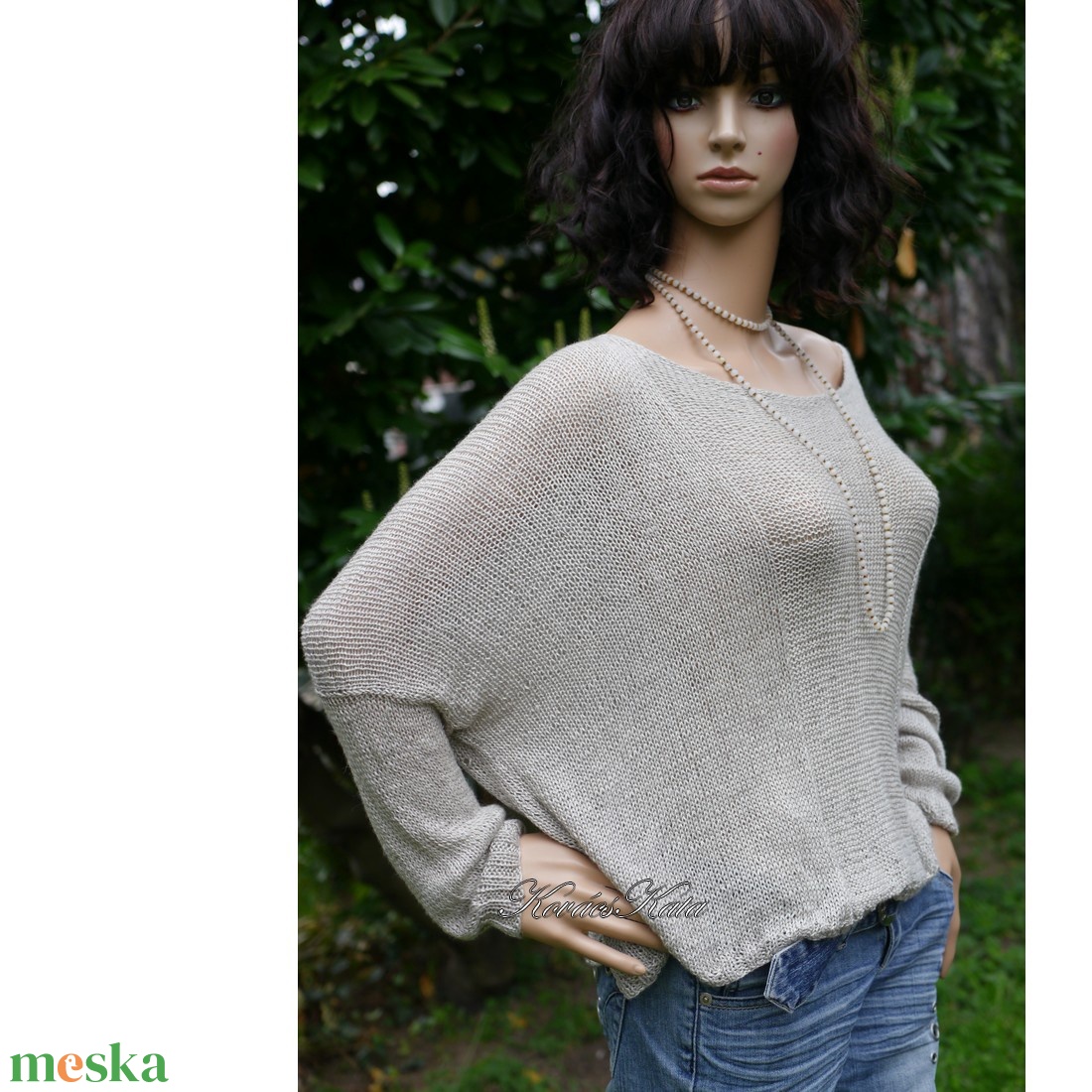OPALMOON / luxy jak - exkluzív  kézzel kötött finom selyem pulóver / ezüstszürke - ruha & divat - női ruha - pulóver - Meska.hu