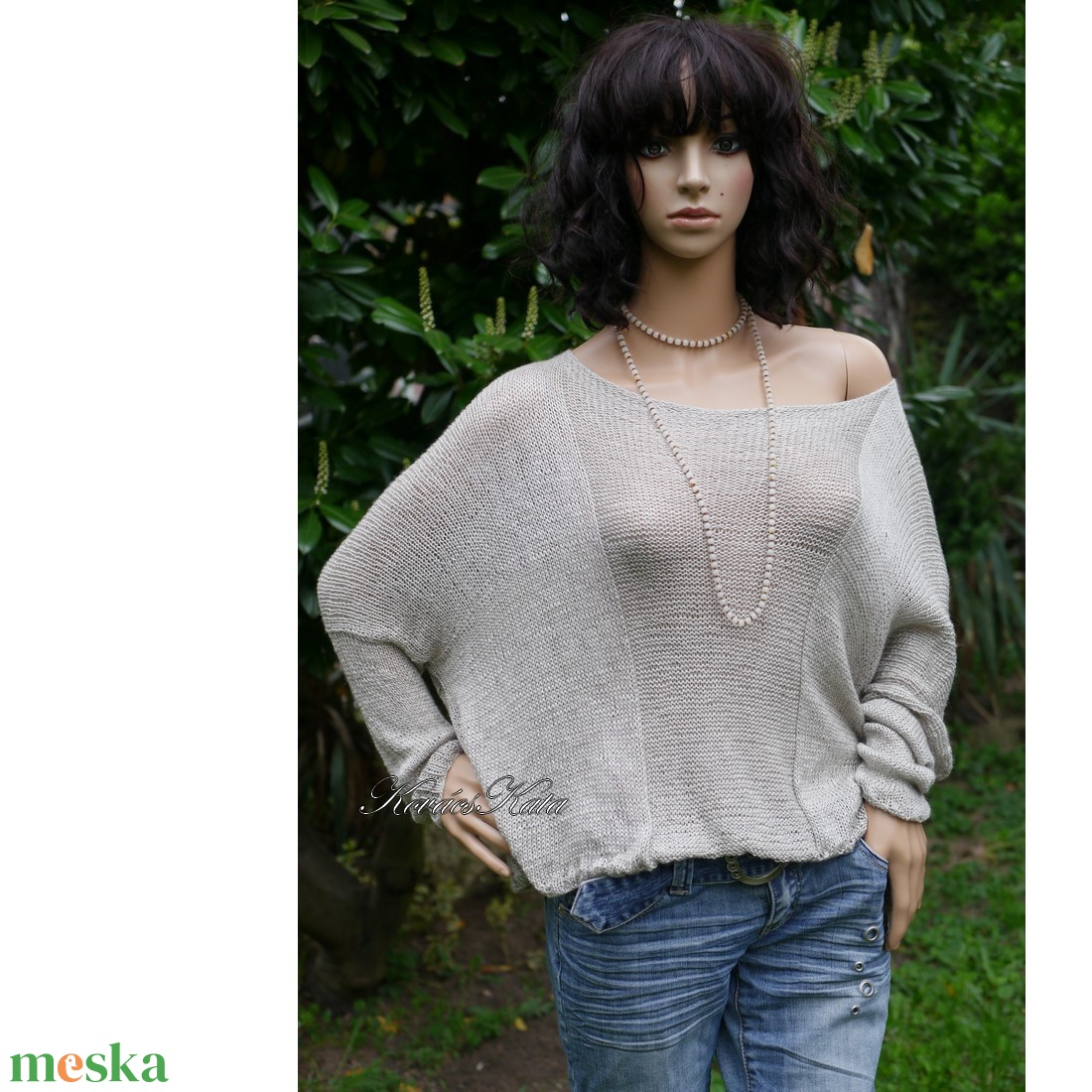OPALMOON / luxy jak - exkluzív  kézzel kötött finom selyem pulóver / ezüstszürke - ruha & divat - női ruha - pulóver - Meska.hu