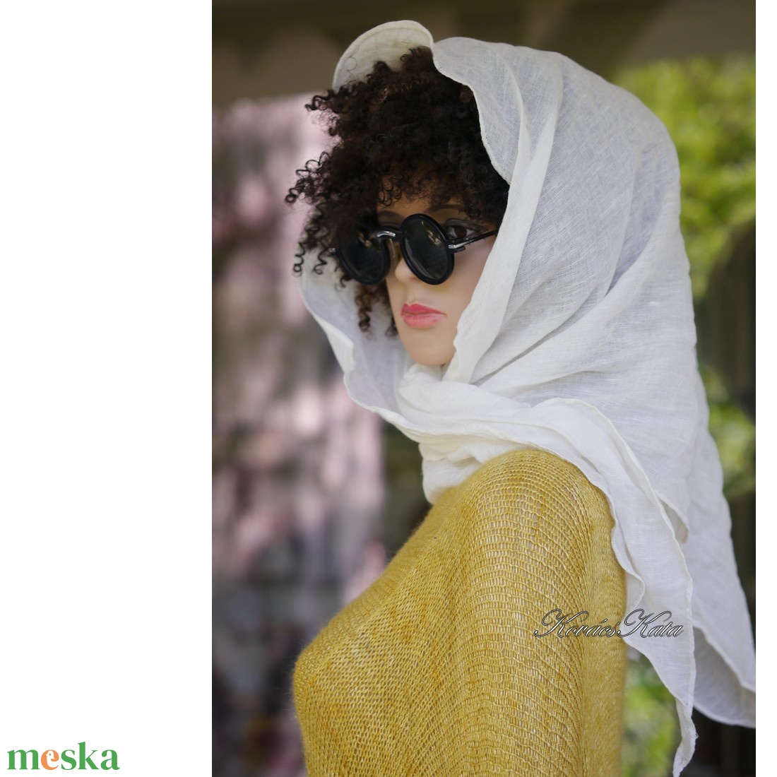 LINEA LENGÉZ VÁLLKENDŐ - exluzív 100% finom lenszövet kendő / fehér - ruha & divat - sál, sapka, kendő - kendő - Meska.hu