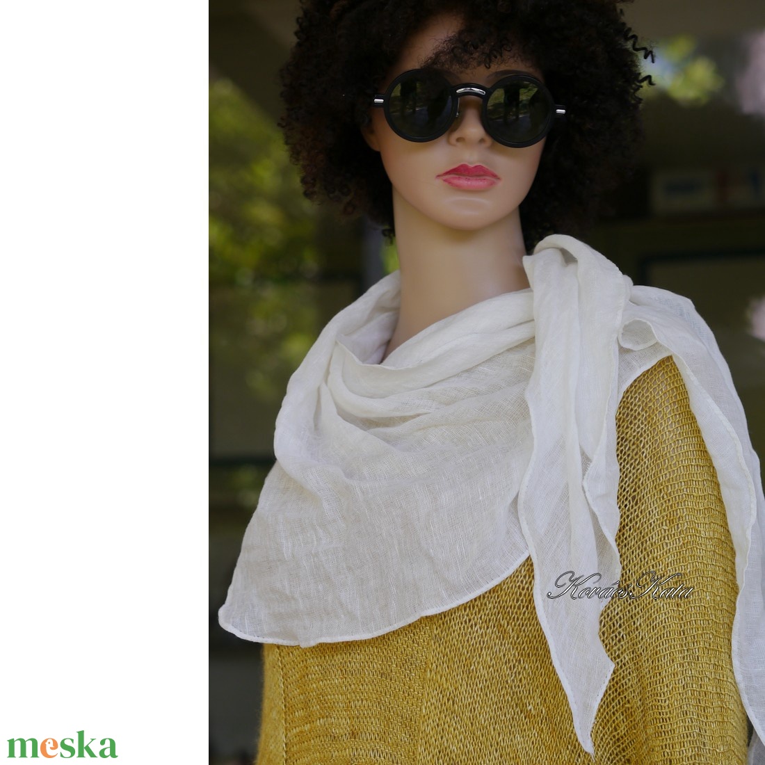 LINEA LENGÉZ VÁLLKENDŐ - exluzív 100% finom lenszövet kendő / fehér - ruha & divat - sál, sapka, kendő - kendő - Meska.hu