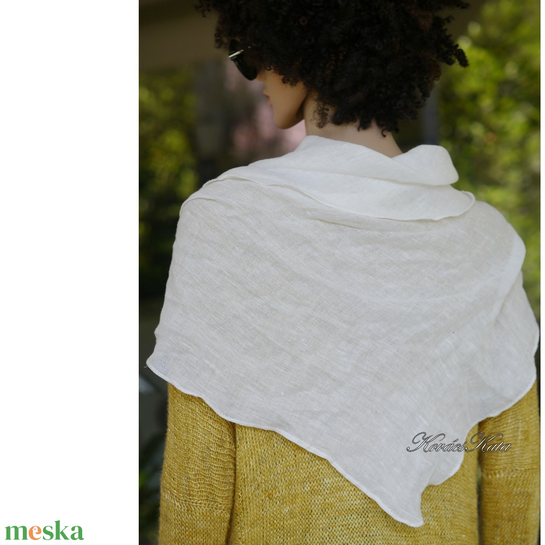 LINEA LENGÉZ VÁLLKENDŐ - exluzív 100% finom lenszövet kendő / fehér - ruha & divat - sál, sapka, kendő - kendő - Meska.hu