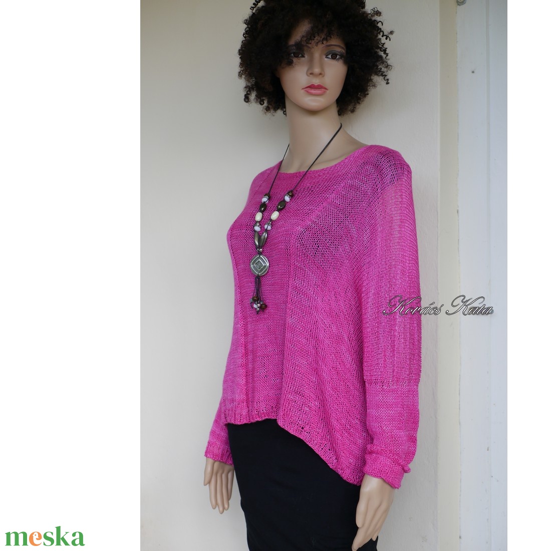 OPALMOON / luxy jak - exkluzív kézzel kötött, - festett finom selyem pulóver / ciklámen - ruha & divat - női ruha - pulóver - Meska.hu