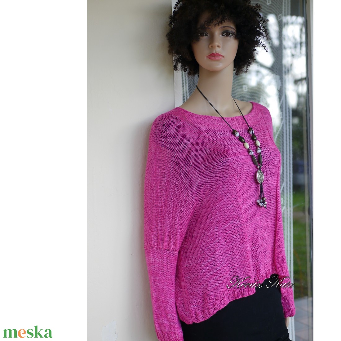 OPALMOON / luxy jak - exkluzív kézzel kötött, - festett finom selyem pulóver / ciklámen - ruha & divat - női ruha - pulóver - Meska.hu