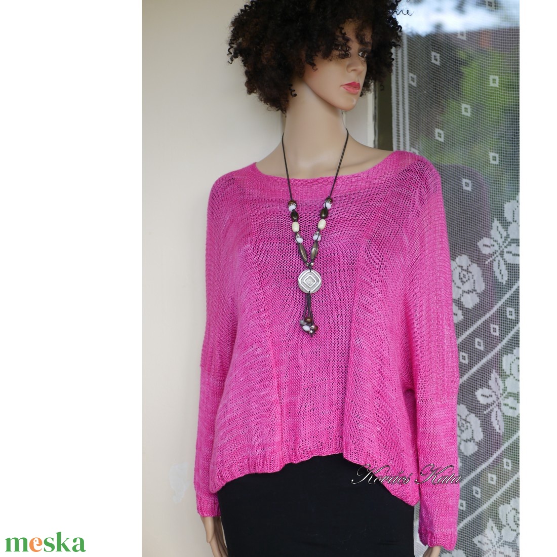 OPALMOON / luxy jak - exkluzív kézzel kötött, - festett finom selyem pulóver / ciklámen - ruha & divat - női ruha - pulóver - Meska.hu